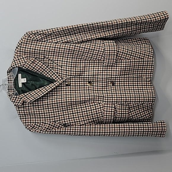 Liz Claiborne New York Tartan Brown Cream Black Wool Plaid Blazer - Picture 1 of 11